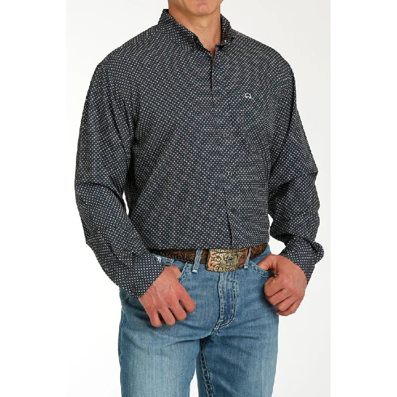 Cinch Men's Navy Geo Print Long Sleeve