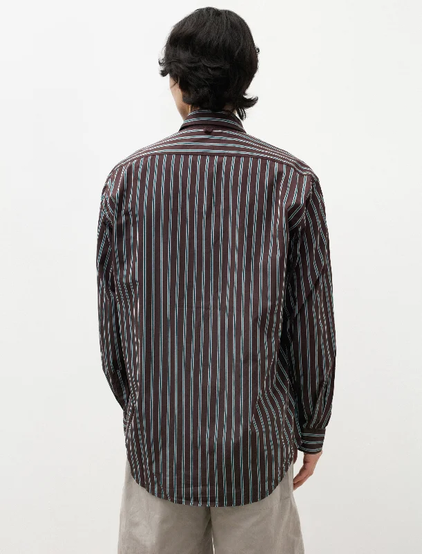 Classic Soft Shirt Italian Poplin Brown Green Stripe