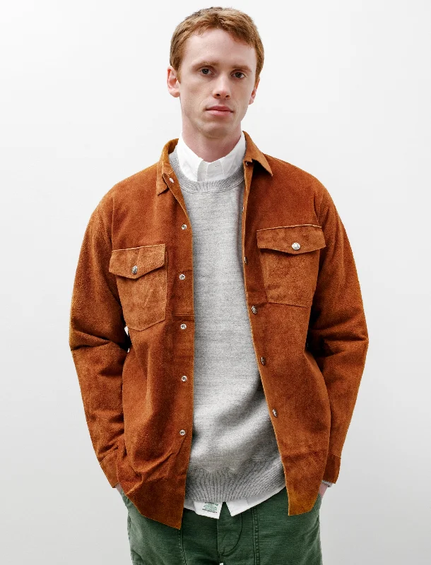 Leather Army Shirt Brown Suede