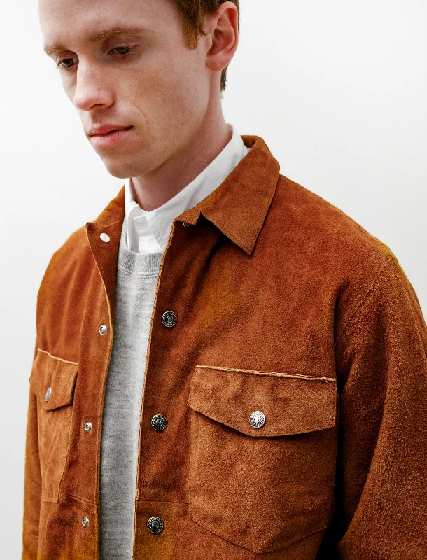 Leather Army Shirt Brown Suede