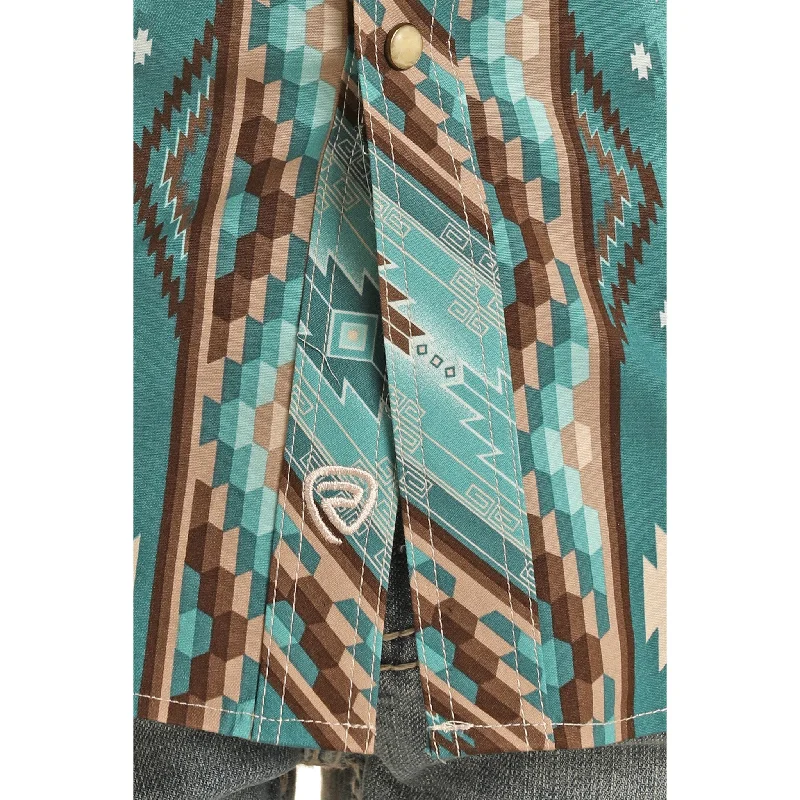 Rock & Roll Men's Turquoise & Brown Aztec Long Sleeve