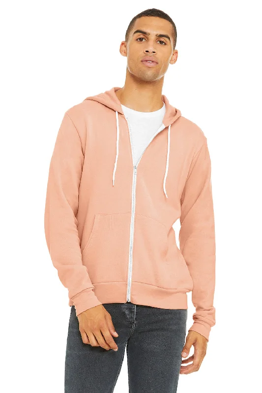 Bella + Canvas Mens Fleece Full Zip Hooded Sweatshirt Hoodie - Peach