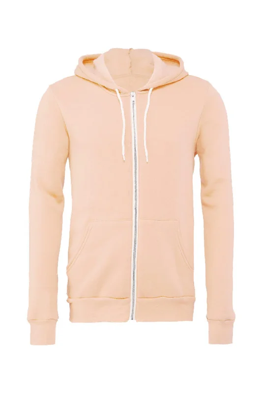 Bella + Canvas Mens Fleece Full Zip Hooded Sweatshirt Hoodie - Peach