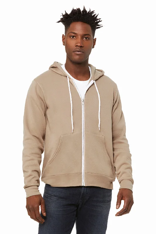 Bella + Canvas Mens Fleece Full Zip Hooded Sweatshirt Hoodie - Tan