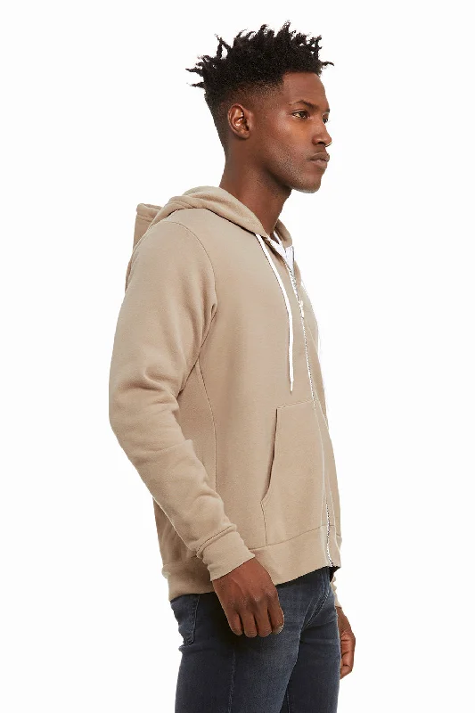 Bella + Canvas Mens Fleece Full Zip Hooded Sweatshirt Hoodie - Tan