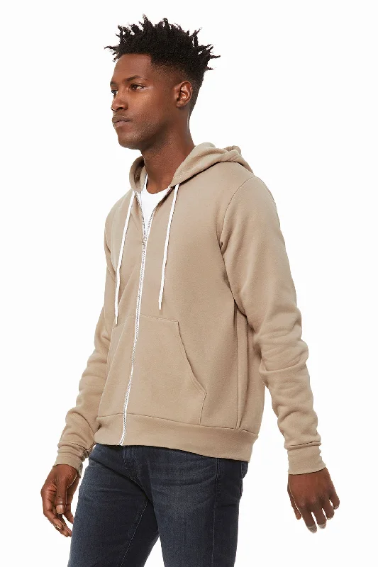 Bella + Canvas Mens Fleece Full Zip Hooded Sweatshirt Hoodie - Tan