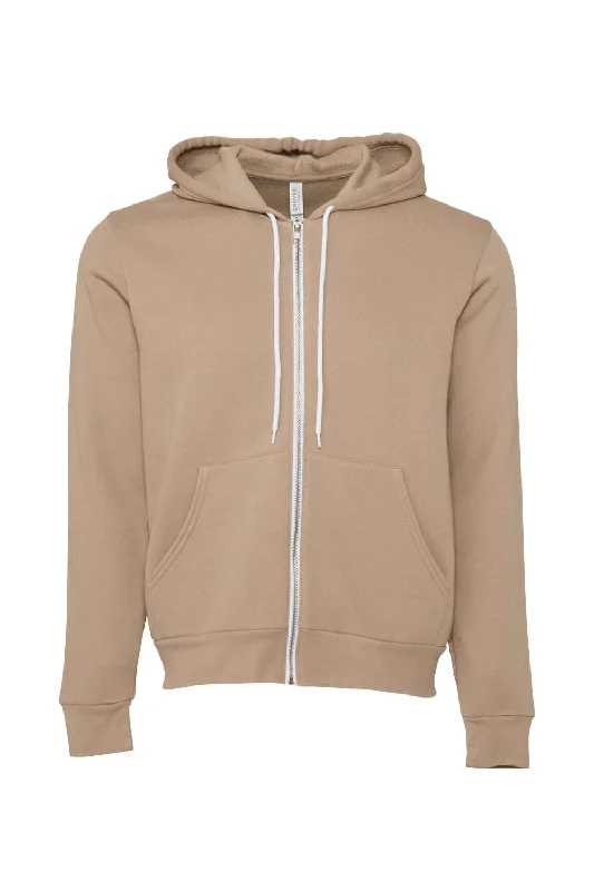 Bella + Canvas Mens Fleece Full Zip Hooded Sweatshirt Hoodie - Tan