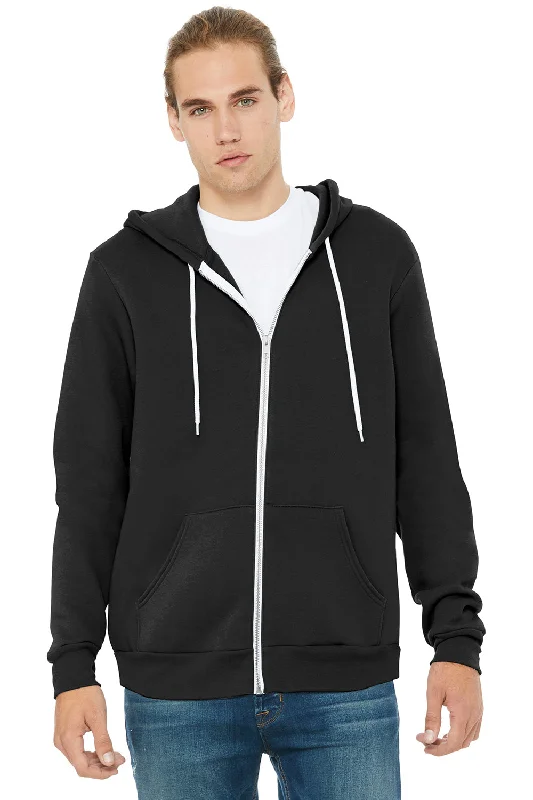 Bella + Canvas Mens Fleece Full Zip Hooded Sweatshirt Hoodie - Black