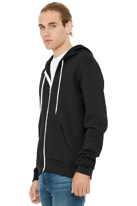 Bella + Canvas Mens Fleece Full Zip Hooded Sweatshirt Hoodie - Black