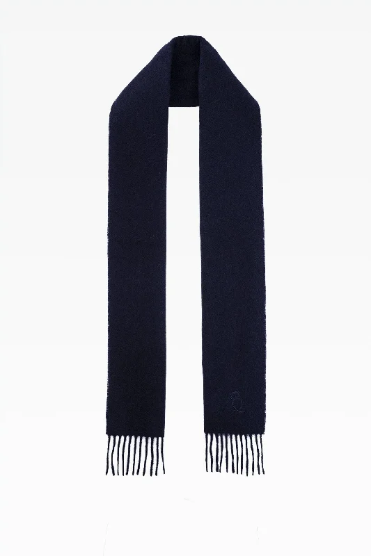 Blake Plain Navy Lambswool Scarf: Knitwear Queen Premium Winter Essential