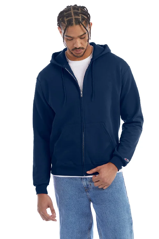 Champion Mens Double Dry Eco Moisture Wicking Fleece Full Zip Hooded Sweatshirt Hoodie - Late Night Blue - Closeout