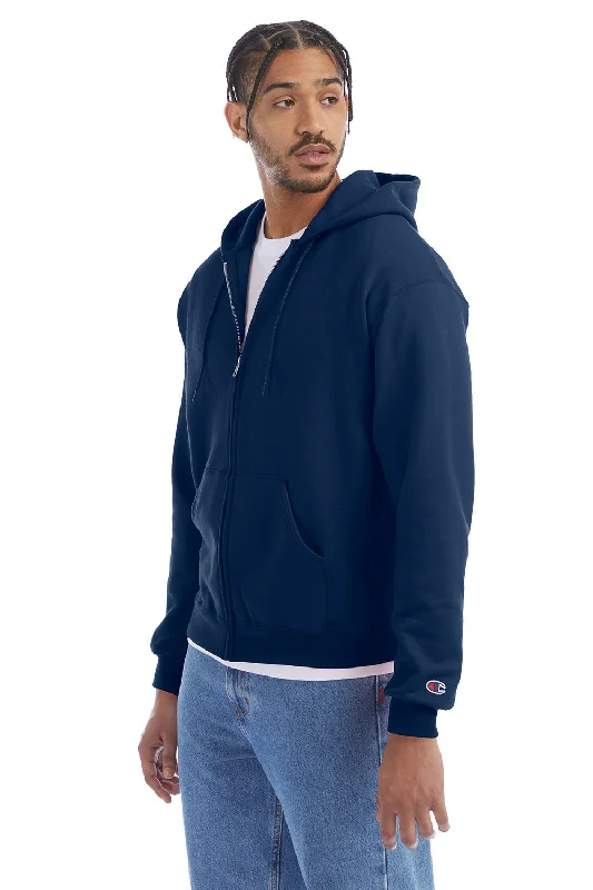 Champion Mens Double Dry Eco Moisture Wicking Fleece Full Zip Hooded Sweatshirt Hoodie - Late Night Blue - Closeout