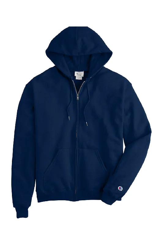 Champion Mens Double Dry Eco Moisture Wicking Fleece Full Zip Hooded Sweatshirt Hoodie - Late Night Blue - Closeout