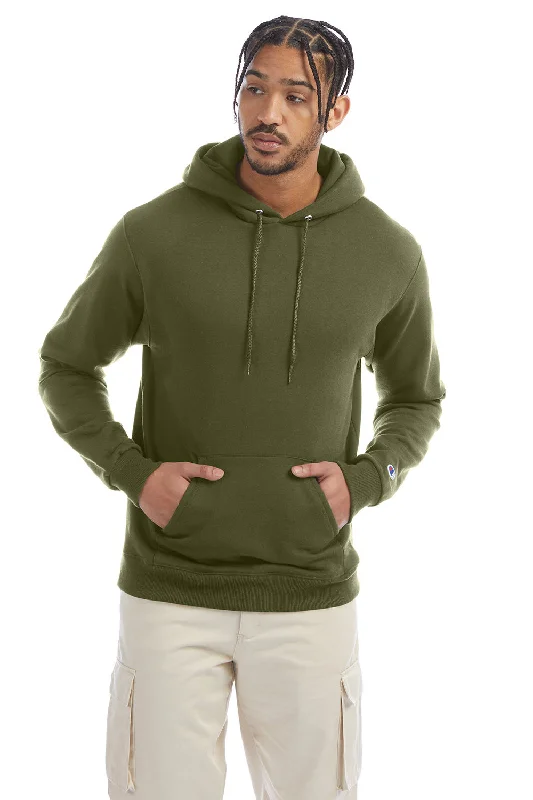 Champion Mens Double Dry Eco Moisture Wicking Fleece Hooded Sweatshirt Hoodie - Fresh Olive Green