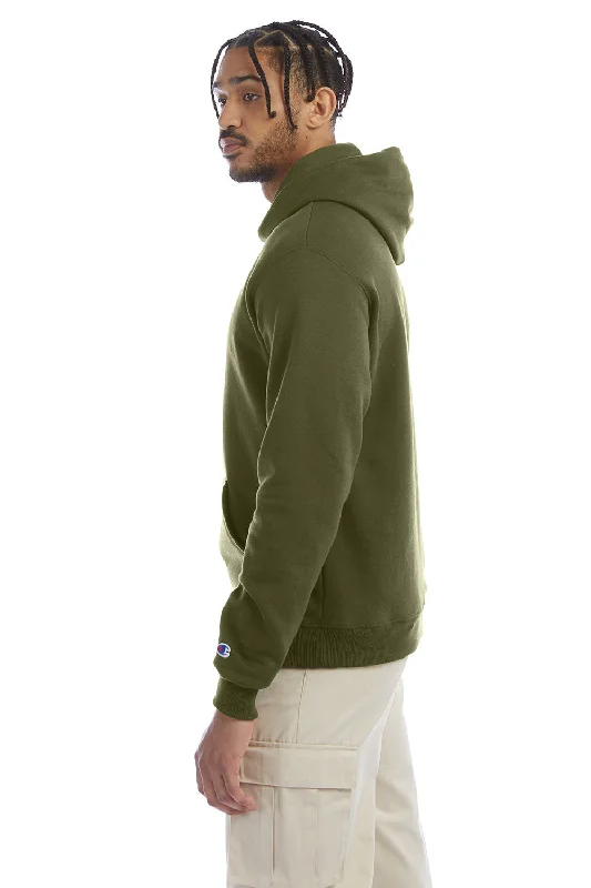 Champion Mens Double Dry Eco Moisture Wicking Fleece Hooded Sweatshirt Hoodie - Fresh Olive Green