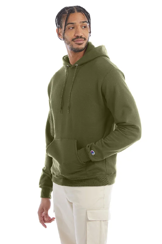 Champion Mens Double Dry Eco Moisture Wicking Fleece Hooded Sweatshirt Hoodie - Fresh Olive Green