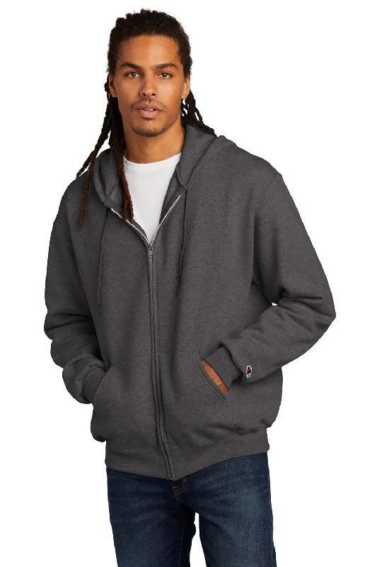 Champion Mens Double Dry Eco Moisture Wicking Fleece Full Zip Hooded Sweatshirt Hoodie - Heather Charcoal Grey