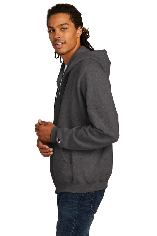 Champion Mens Double Dry Eco Moisture Wicking Fleece Full Zip Hooded Sweatshirt Hoodie - Heather Charcoal Grey