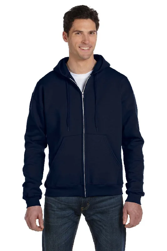 Champion Mens Double Dry Eco Moisture Wicking Fleece Full Zip Hooded Sweatshirt Hoodie - Navy Blue