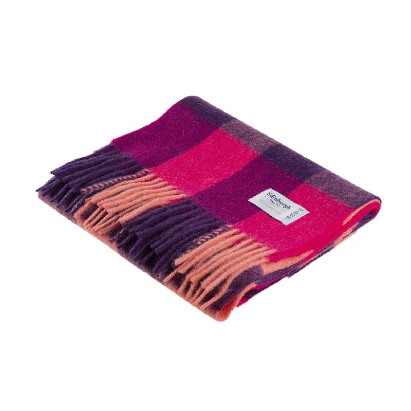 Edinburgh 100% Lambswool Scarf  Bursted Check Orange/Pink