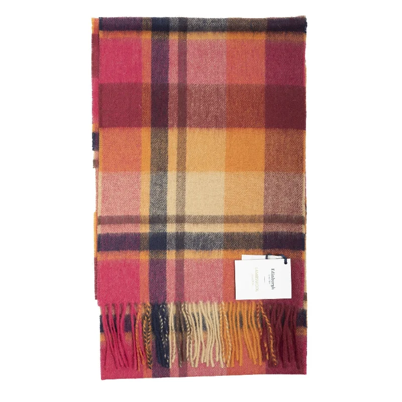 Edinburgh 100% Lambswool Tartan Scarf Myriad Check - Spice/Magenta