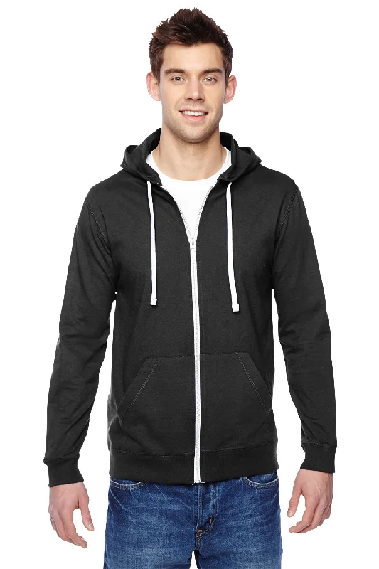 Fruit Of The Loom Mens Softspun Full Zip Hooded Sweatshirt Hoodie - Black - Closeout