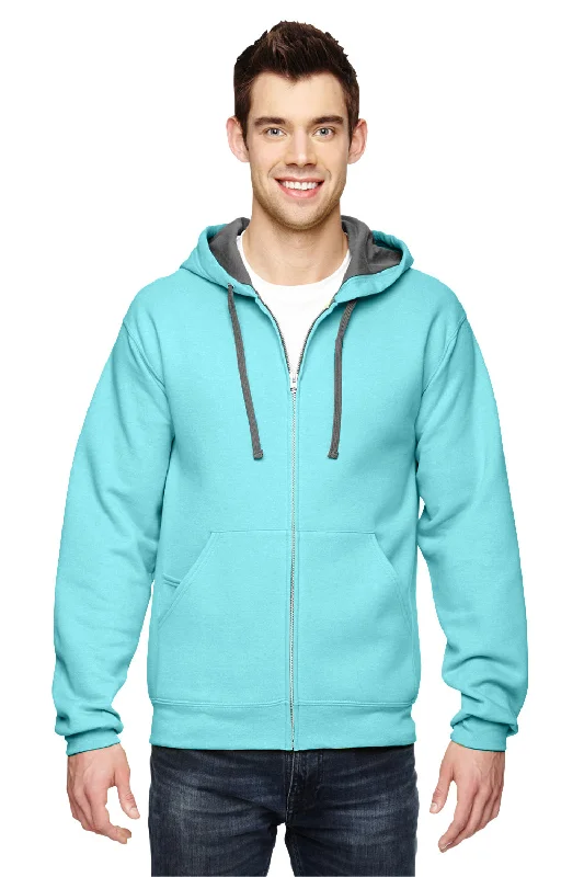 Fruit Of The Loom Mens Softspun Full Zip Hooded Sweatshirt Hoodie - Scuba Blue - Closeout