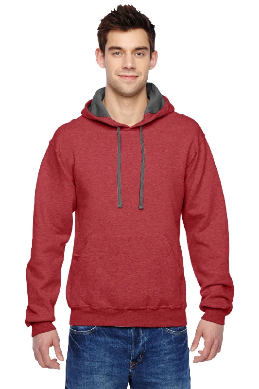 Fruit Of The Loom Mens Softspun Hooded Sweatshirt Hoodie - Heather Brick Red