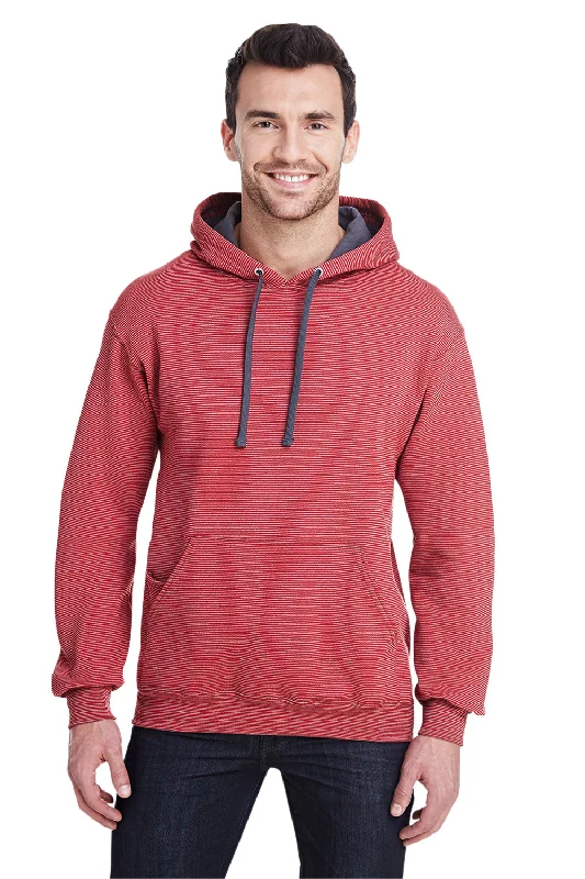 Fruit Of The Loom Mens Softspun Hooded Sweatshirt Hoodie - Firebrick Red Stripe - Closeout