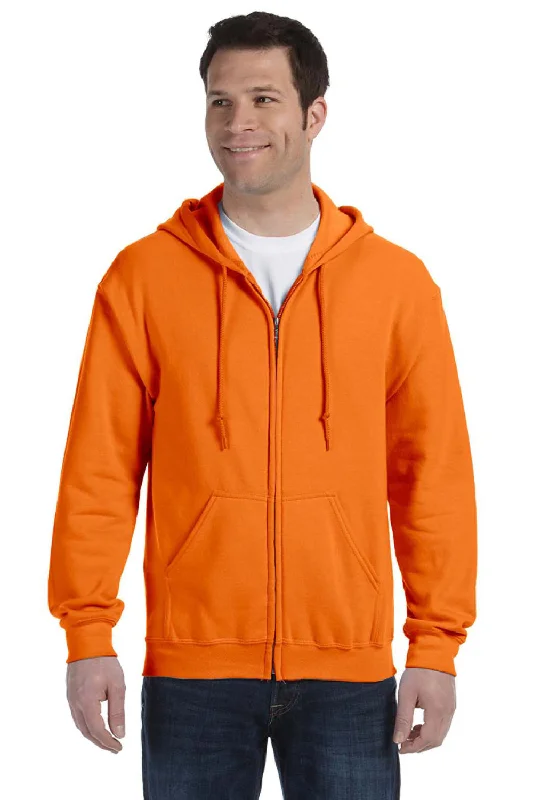 Gildan Mens Pill Resistant Full Zip Hooded Sweatshirt Hoodie - Safety Orange