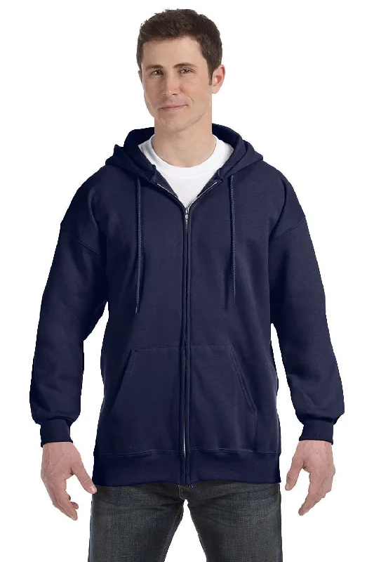 Hanes Mens Ultimate Cotton PrintPro XP Pill Resistant Full Zip Hooded Sweatshirt Hoodie - Navy Blue