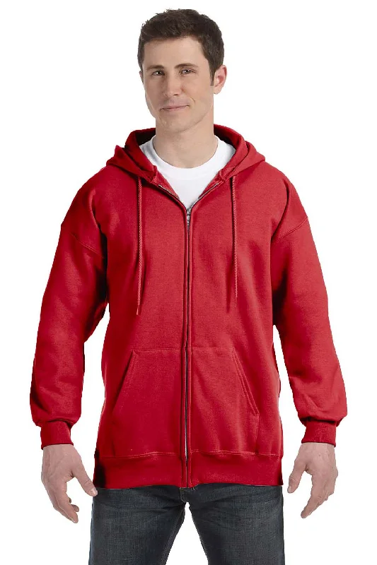 Hanes Mens Ultimate Cotton PrintPro XP Pill Resistant Full Zip Hooded Sweatshirt Hoodie - Deep Red