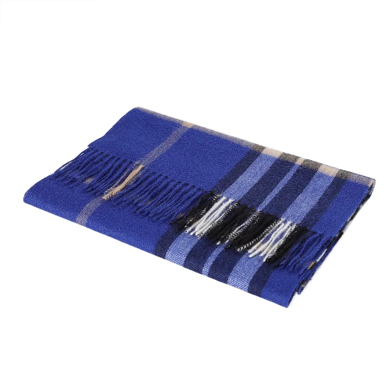 Hos 100% Lambswool Wide Scarf Enlarged Off Ctr Scotty Thom Ultramarine