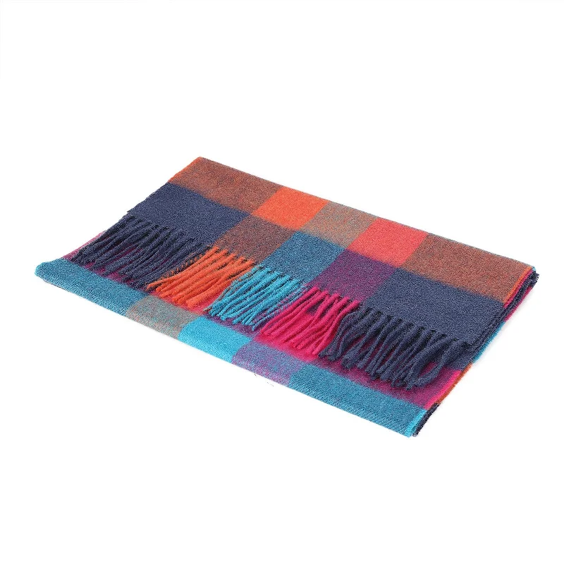 Hos 100% Lambswool Wide Scarf Galaxy Check Jazz