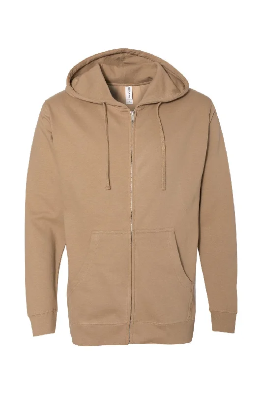 Independent Trading Co. Mens Full Zip Hooded Sweatshirt Hoodie - Sandstone Brown - NEW