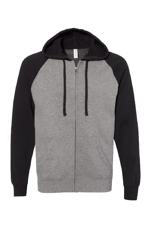 Independent Trading Co. Mens Special Blend Raglan Full Zip Hooded Sweatshirt Hoodie - Heather Nickel Grey/Black - NEW