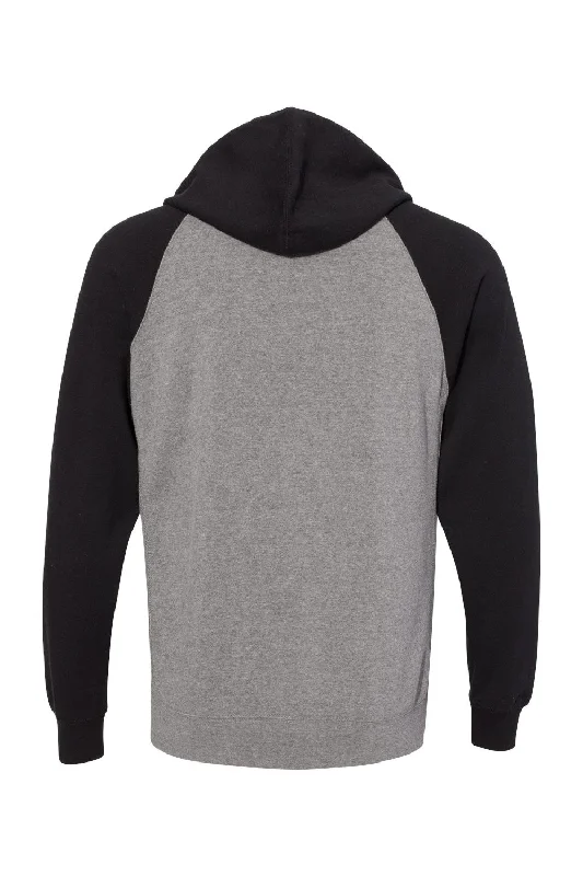 Independent Trading Co. Mens Special Blend Raglan Full Zip Hooded Sweatshirt Hoodie - Heather Nickel Grey/Black - NEW