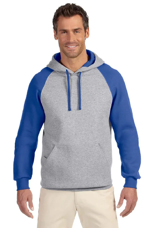 Jerzees Mens NuBlend Pill Resistant Fleece Hooded Sweatshirt Hoodie - Oxford Grey/Royal Blue