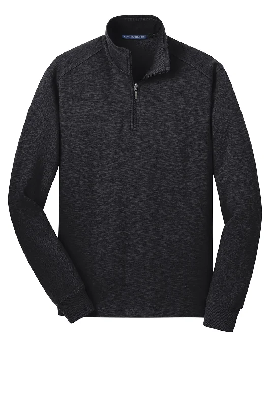 Port Authority Mens Slub Fleece 1/4 Zip Sweatshirt - Black