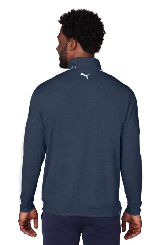 Puma Mens Cloudspun Moisture Wicking 1/4 Zip Sweatshirt - Navy Blue/Bright White