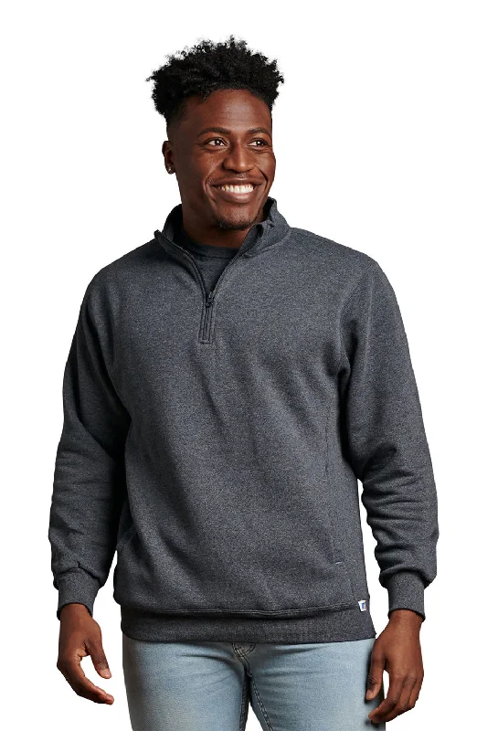 Russell Athletic Mens Dri-Power Moisture Wicking Fleece 1/4 Zip Sweatshirt - Heather Black