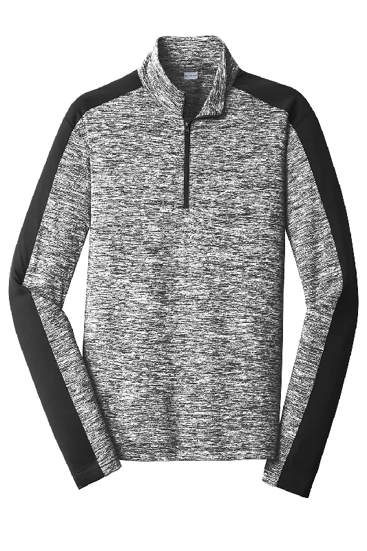 Sport-Tek Mens Electric Heather Moisture Wicking 1/4 Zip Sweatshirt - Black Electric/Black