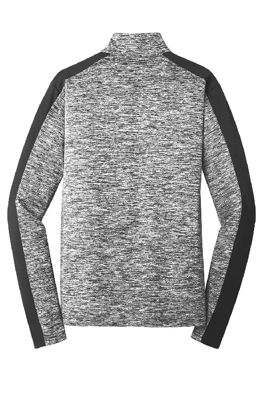 Sport-Tek Mens Electric Heather Moisture Wicking 1/4 Zip Sweatshirt - Black Electric/Black