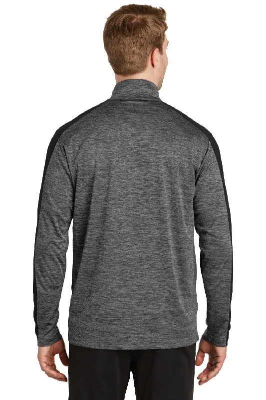 Sport-Tek Mens Electric Heather Moisture Wicking 1/4 Zip Sweatshirt - Grey Black Electric/Black