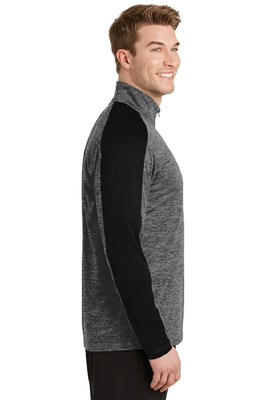 Sport-Tek Mens Electric Heather Moisture Wicking 1/4 Zip Sweatshirt - Grey Black Electric/Black