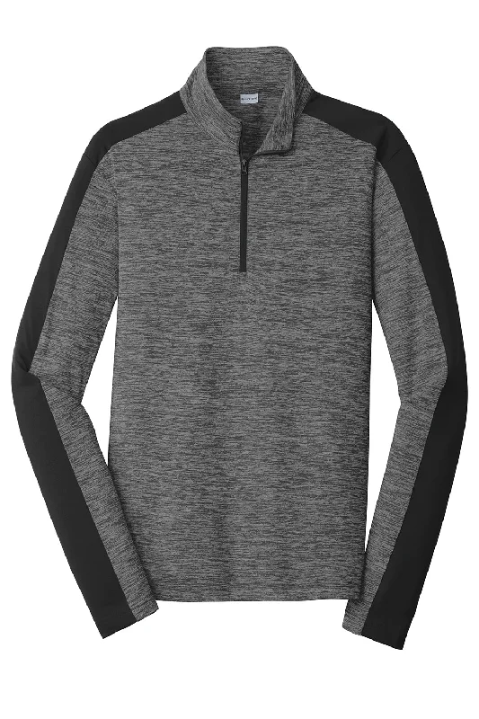 Sport-Tek Mens Electric Heather Moisture Wicking 1/4 Zip Sweatshirt - Grey Black Electric/Black