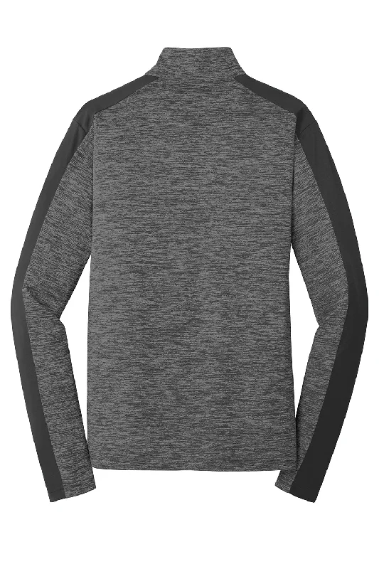 Sport-Tek Mens Electric Heather Moisture Wicking 1/4 Zip Sweatshirt - Grey Black Electric/Black