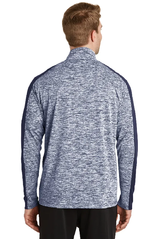 Sport-Tek Mens Electric Heather Moisture Wicking 1/4 Zip Sweatshirt - True Navy Blue Electric/True Navy Blue