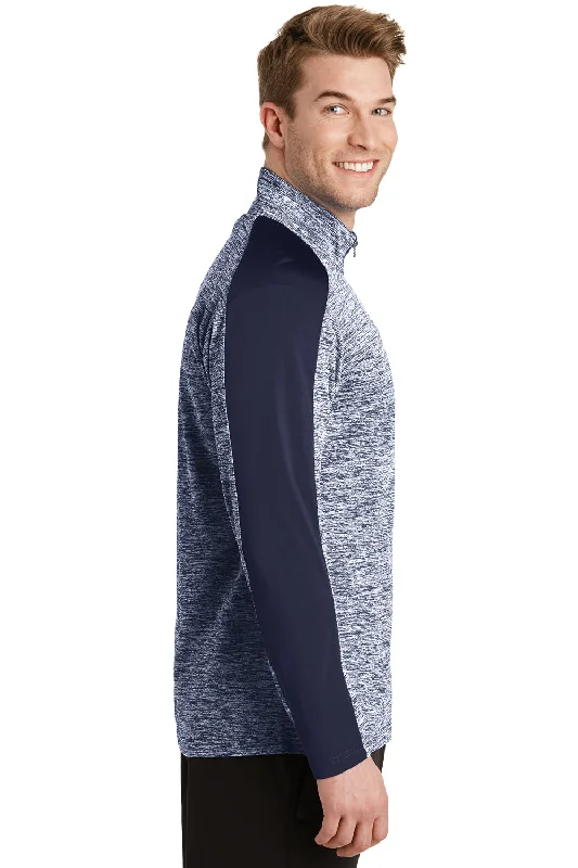 Sport-Tek Mens Electric Heather Moisture Wicking 1/4 Zip Sweatshirt - True Navy Blue Electric/True Navy Blue