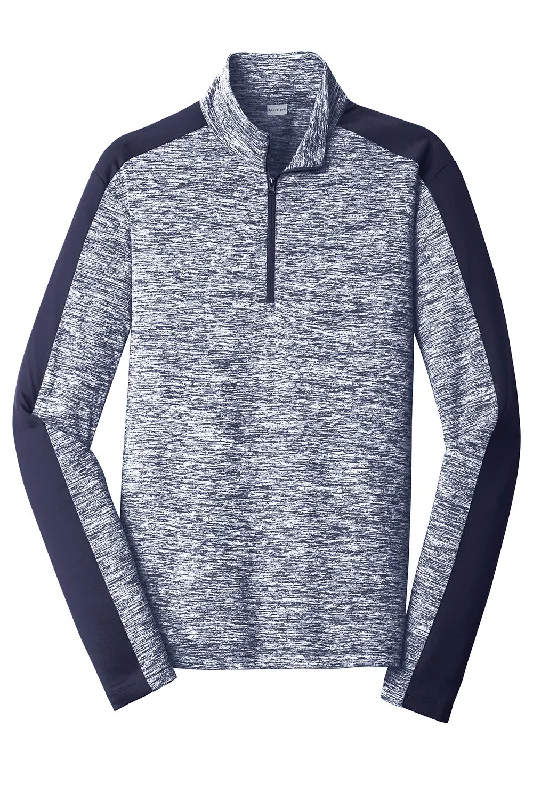 Sport-Tek Mens Electric Heather Moisture Wicking 1/4 Zip Sweatshirt - True Navy Blue Electric/True Navy Blue